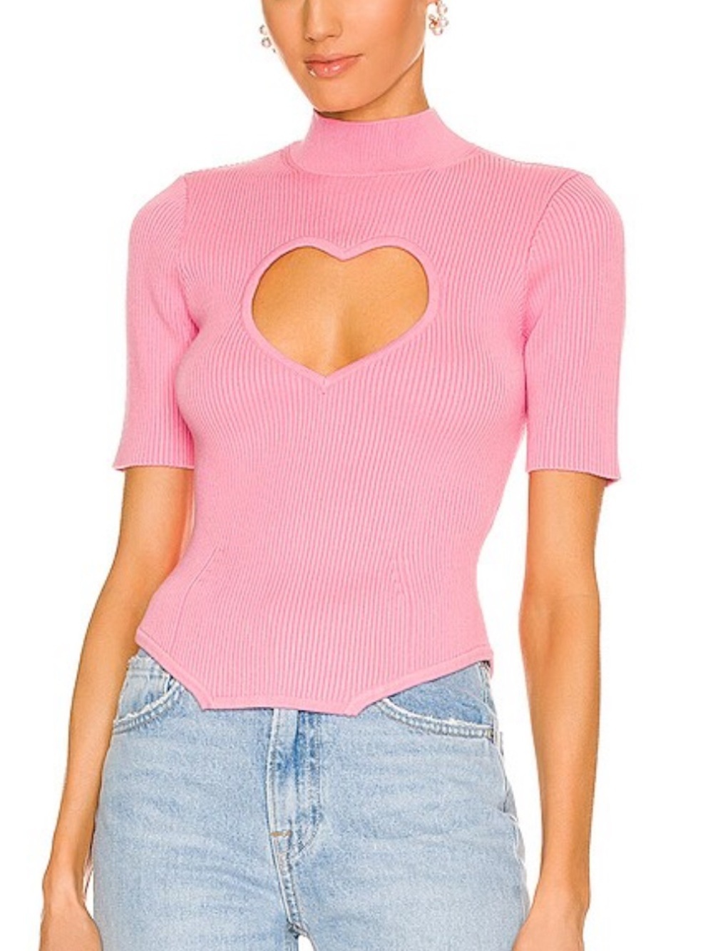 Fleur Du Mal Heart Cutout Knit Top in Cupid Pink